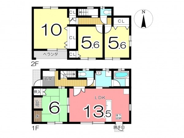 姫路市飾磨区阿成、中古一戸建ての間取り画像です