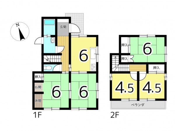姫路市田寺東、中古一戸建ての間取り画像です