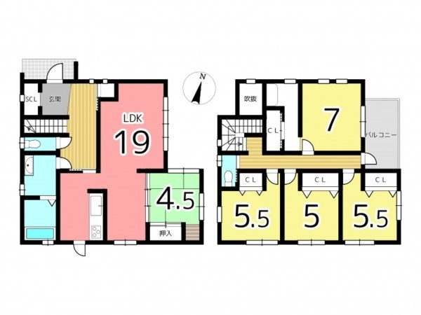 姫路市城見台、中古一戸建ての間取り画像です