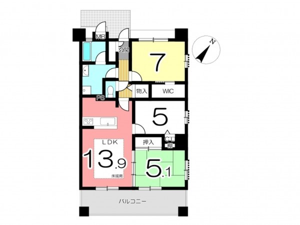 姫路市東延末、マンションの間取り画像です