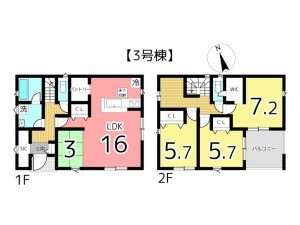 姫路市広畑区西蒲田、新築一戸建ての間取り画像です