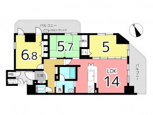 姫路市三左衛門堀西の町、マンションの間取り画像です