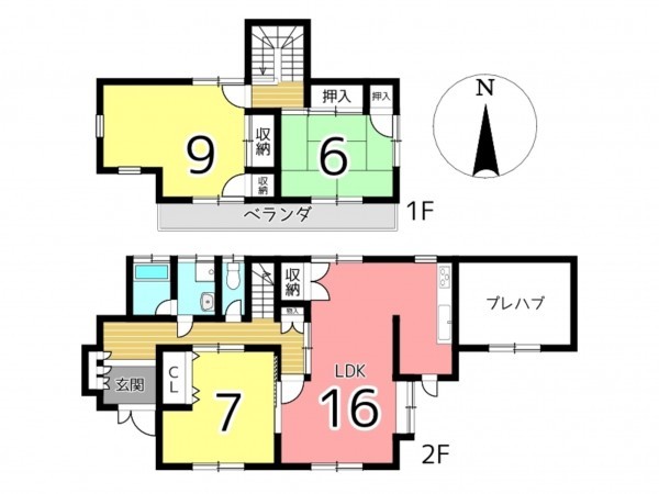 揖保郡太子町東南、中古一戸建ての間取り画像です