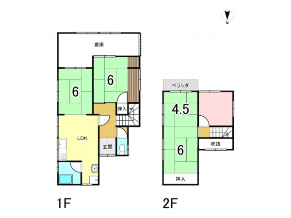 姫路市広畑区蒲田、中古一戸建ての間取り画像です