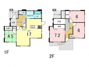 姫路市勝原区宮田、中古一戸建ての間取り画像です