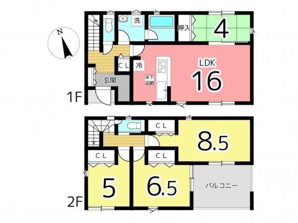 姫路市庄田、新築一戸建ての間取り画像です