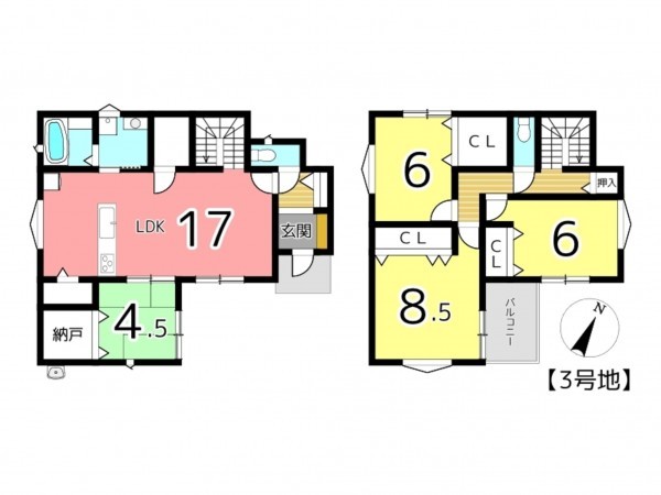 揖保郡太子町鵤、新築一戸建ての間取り画像です
