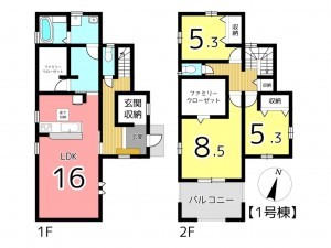 揖保郡太子町東南、新築一戸建ての間取り画像です