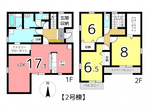 揖保郡太子町東南、新築一戸建ての間取り画像です