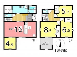 揖保郡太子町東南、新築一戸建ての間取り画像です