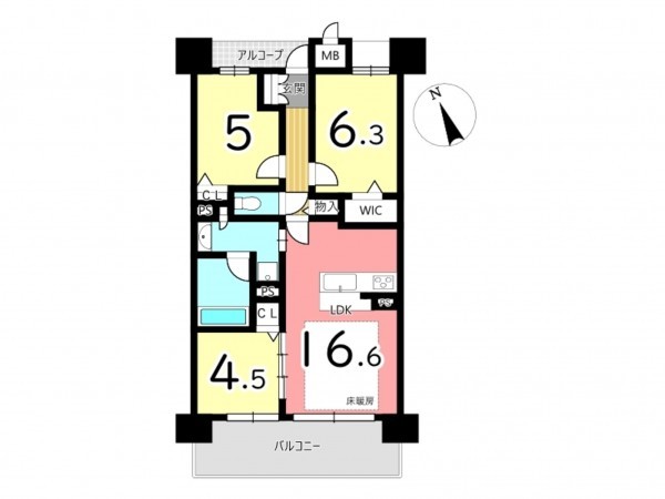 姫路市東延末、マンションの間取り画像です