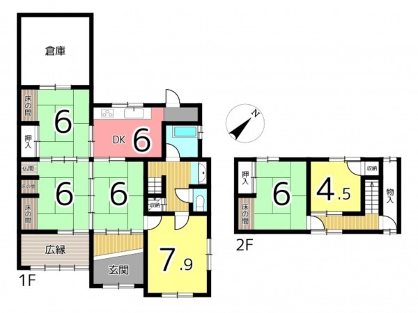 姫路市広畑区蒲田、中古一戸建ての間取り画像です