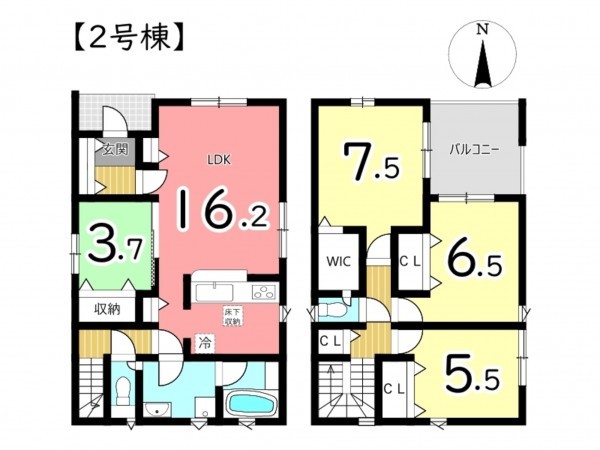 姫路市広畑区蒲田、新築一戸建ての間取り画像です