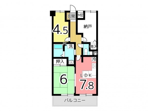 姫路市飾磨区今在家、マンションの間取り画像です