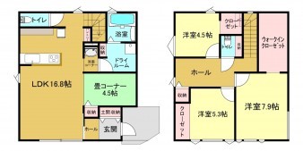 米子市新開、新築一戸建ての間取り画像です