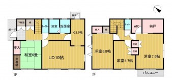 米子市旗ケ崎、中古一戸建ての間取り画像です