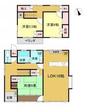 米子市皆生温泉、中古一戸建ての間取り画像です