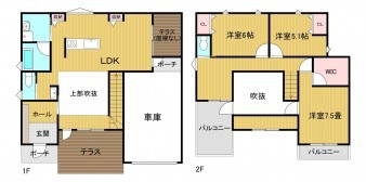 米子市河崎、新築一戸建ての間取り画像です