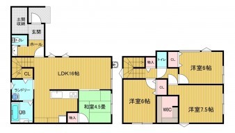 米子市東福原、新築一戸建ての間取り画像です