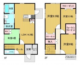 米子市富益町、中古一戸建ての間取り画像です