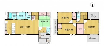 米子市東福原、新築一戸建ての間取り画像です
