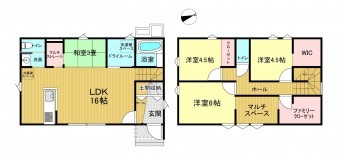 米子市三本松、新築一戸建ての間取り画像です