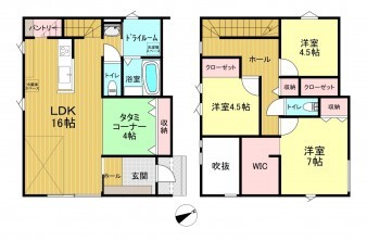 米子市両三柳、新築一戸建ての間取り画像です