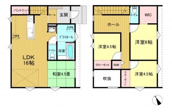 米子市東福原、新築一戸建ての間取り画像です