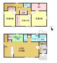 米子市東福原、新築一戸建ての間取り画像です