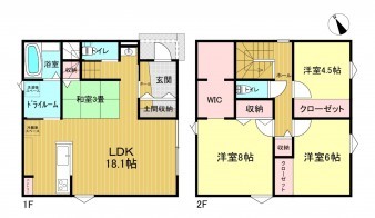 米子市東福原、新築一戸建ての間取り画像です