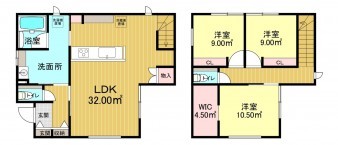 米子市西福原、中古一戸建ての間取り画像です