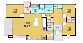 米子市旗ケ崎、新築一戸建ての間取り画像です