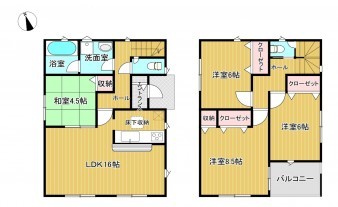 米子市上福原、新築一戸建ての間取り画像です
