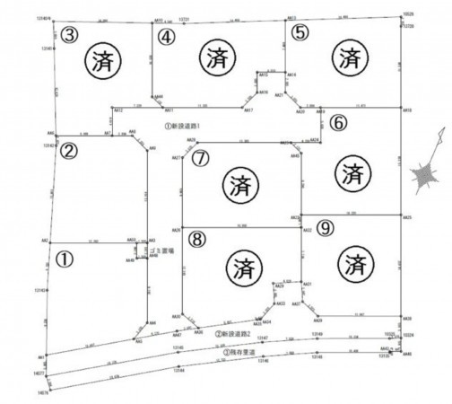 ファミリーステージ小山4丁目　9区画分譲地の区画図画像