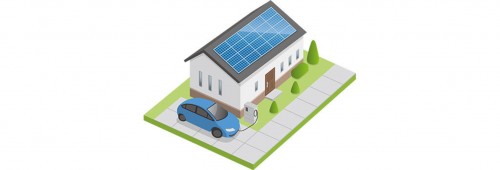 ③ V2H
走る蓄電池。節電や防災に大活躍。
 「Vehicle to Home」の略で電気自動車を
家庭用の電力供給源として利用することです。
太陽光とセットで活用することで
節電効果を大いに発揮したり、
停電時の備えに役立つとして
「走る蓄電池」として注目を集めています。
