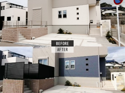 【新築建売×リフォーム例】外壁のアクセントカラー＆目隠しができるフェンスに変更。