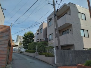 藤沢市大鋸、マンションの前面道路を含む現地写真画像です