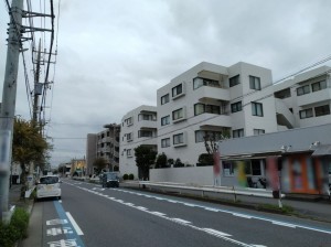 藤沢市鵠沼海岸、マンションの前面道路を含む現地写真画像です