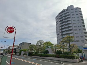 藤沢市片瀬海岸、マンションの前面道路を含む現地写真画像です