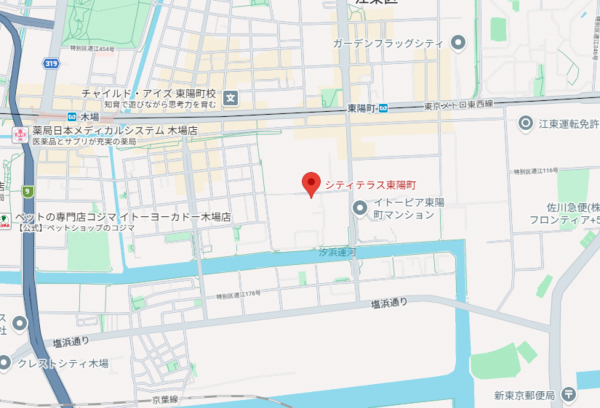 江東区東陽、マンションの地図画像です