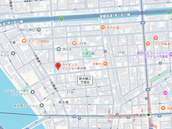 江東区新大橋、マンションの地図画像です