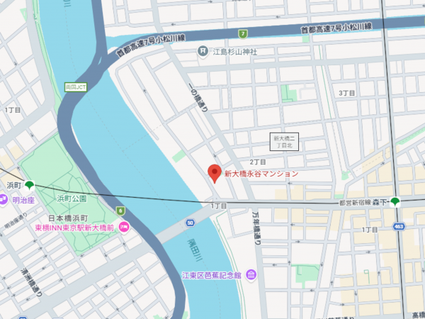 江東区新大橋、マンションの地図画像です